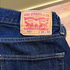 Levi's Dark Blue Straight Leg Men's Jeans with Tan Patch